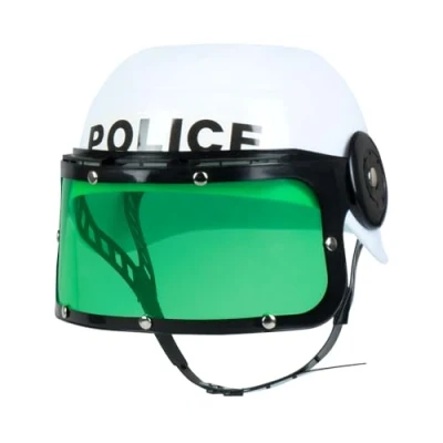 Bild av Boland Barnhjälm polis, visir hjälm hakremmar, grönt hopfällbar, kostym, karneval, temafest, vit