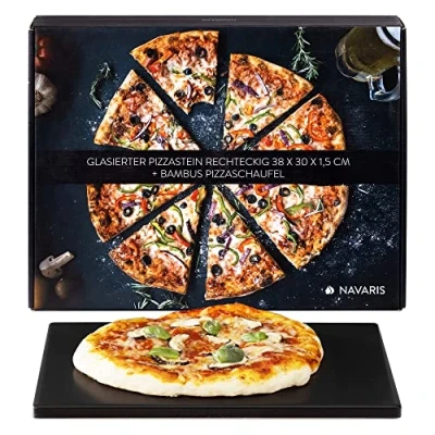 Bild av Navaris pizza sten XL för ugnsgrill gjord av kordierit stenugn tarte flambée gasgrill vedkolspis rektangulär 38x30cm glaserad