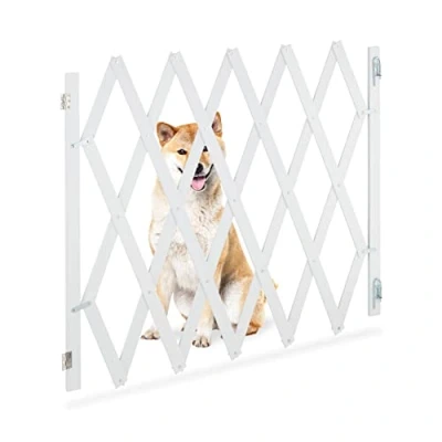 Bild av Relaxdays Hundspärrgaller utdragbar upp till 140 cm, 8799 hög, bambu, hundskyddsgaller för trappor och dörr, vit