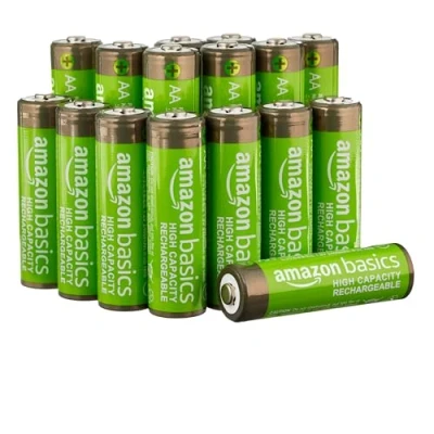 Bild av Amazon basics AA batterier med hög kapacitet, uppladdningsbara, 2 400 mAh, NiMh, förladdade, 16 stycken