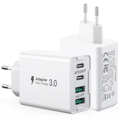 Bild av 【2 set】USB C laddare 40W, 4 portars multiladdare med USB och A, dubbelportad väggladdare PD+QC kompatibel iPhone 14/15/13/12/Pro Max/XS/XR/Samsung/Tablet
