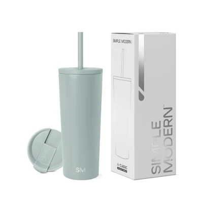Bild av Simple Modern Isolerad Tumbler med lock och sugrör Iskaffemugg Återanvändbar Rostfritt stål Vattenflaska Resemugg Vårbrytningsgåvor för henne honom Klassisk kollektion 64 ml Havsglas salvia