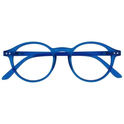 Bild av OPULIZE REY läsglasögon retro rund ram matt blå herr dam fjädergångjärn R56 3 +1,00