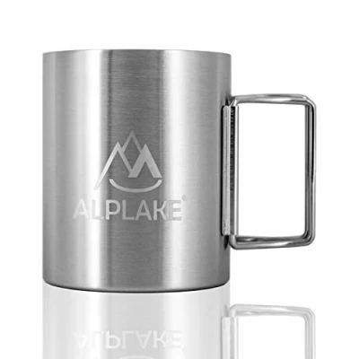 Bild av ALPLAKE® Dubbelväggig rostfri kopp, metallkopp, vikbart handtag, 250 ml