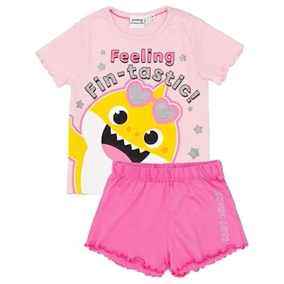 Bild av Baby Shark Pink Girls Pyjamas Set Barn T shirt och shorts PJs Feeling Fin tastic Underwater Adventure Design Officiell Merchandise Perfekt present till Little älskare