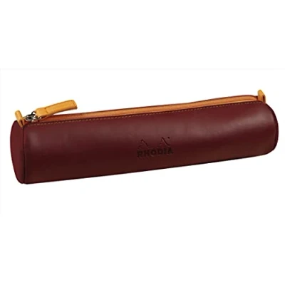 Bild av Rhodia 319000C Pennfodral Rhodiarama, rund, 21,5 x 5,5 cm, fodrad med elfenbensfärgad jersey, praktisk och elegant av konstläder vinröd, 1 styck