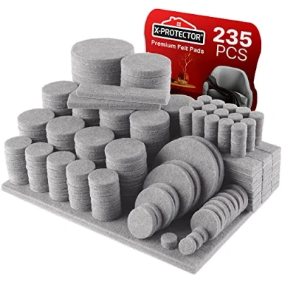Bild av möbeltass X PROTECTOR Självhäftande set med 235 st. Grå tassar Möbeltassarna Möbeltassar Möbelkuddar Golvskydd Filt Grått Furniture Felt Pads Skydda dina trägolv!