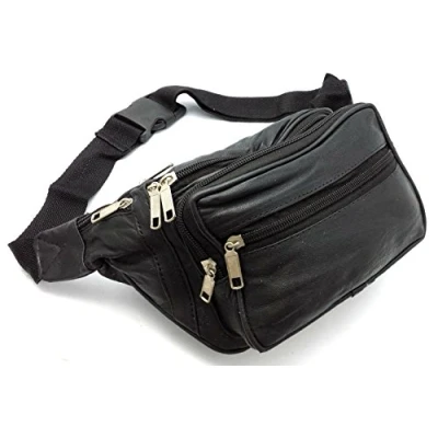Bild av ODS:UK® Äkta läder magväska resa semester pengar bälte påse svart byte BUMBAG, Svart, L, Midjeväska