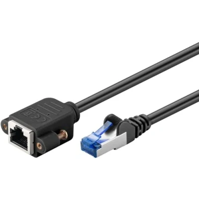Bild av goobay 65641 CAT6A förlängningskabel (CU) S/FTP (PiMF)/CAT 6A förlängning för Ethernet nätverkskabel/RJ45 till RJ45 uttag med monteringsfläns/500 MHz/0,5 m, svart