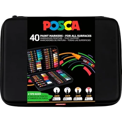 Bild av Uni Ball 186840 POSCA Marker Set med 40 akrylpennor i linjebredd PC 1MC, 3M, 5M, 8K