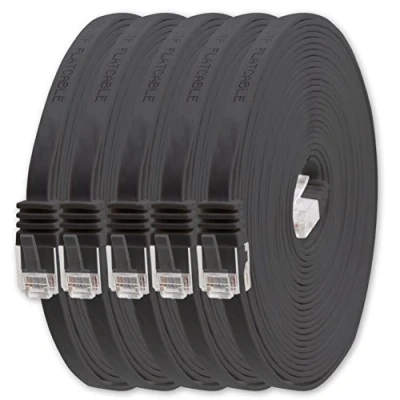 Bild av 1aTTack.de 1m Svart 5 stycken Cat.6 platt nätverkskabel Cat6 Flatkabel Ultra Flat Patchkabel 1000 Mbit/s Gigabit LAN (RJ45) Slim Micro