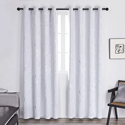 Bild av Deconovo Mörkande gardiner, ogenomskinliga vardagsrum med öljetter, barnrumsgardiner, 175x140 cm (höjd x bredd), gråvit, uppsättning 2