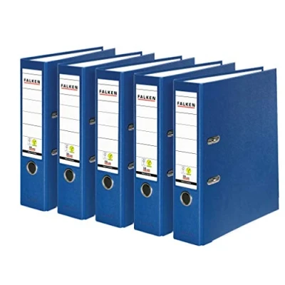 Bild av Original Falken 5 Pack PP Color Plastmappar. Made in Germany. 8 cm bred DIN A4 blå vegansk. Perfekt för kontoret och hemmet. brevmapp kontorsmapp plastmapp slitsad mapp ringpärm