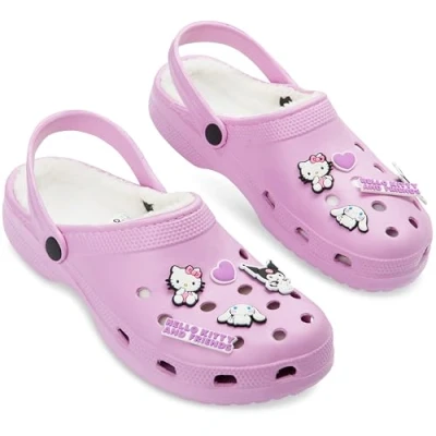 Bild av Hello Kitty damtofflor med fleecefoder och avtagbara charm, vinter present till dam, rosa, 35/36 EU