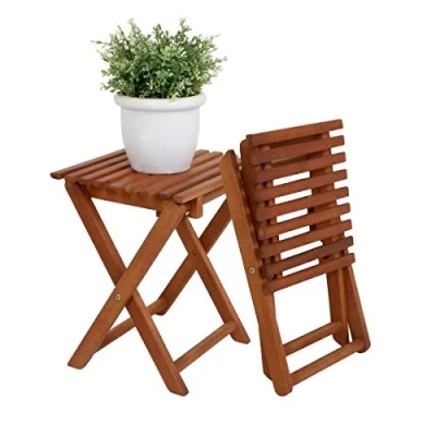 Bild av Spetebo Eukalyptus hopfällbar pall blompall i trä, sidobord, trädgårdspall, träpall