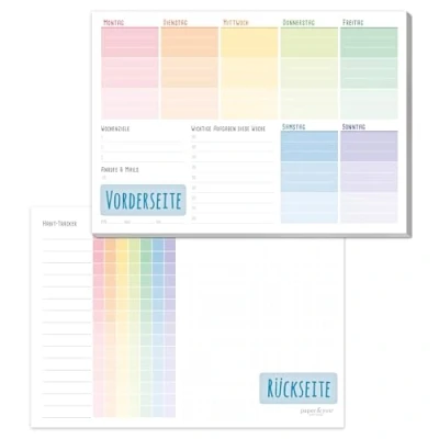 Bild av paper&amp;you® A5 veckoplanerare block [Rainbow] 50 sidor inkl. anteckningsblock på baksidan klimatvänlig och hållbar