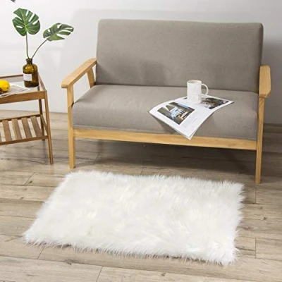 Bild av Teppich Wölkchen Fårskinnsmattor Fuskpäls Mattor Imitation Vardagsrum Sovrum Fluffig Matta Tvättbar Pälsmatta, Sittdyna, Dekorativ Päls Till Stol, Soffa, Säng Vit 60x90 cm Rektangel
