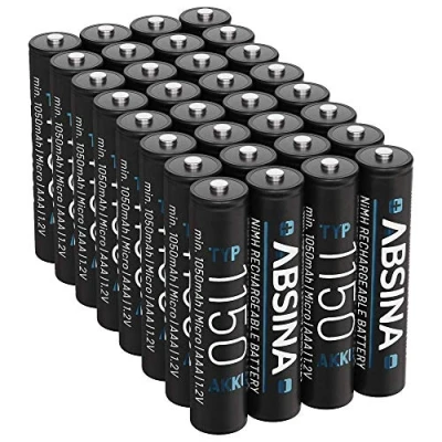 Bild av ABSINA AAA batteri 1150 NiMH 32 pack Micro med 1,2 V och min. 1 050 mAh batterier uppladdningsbara för enheter hög strömförbrukning perfekt