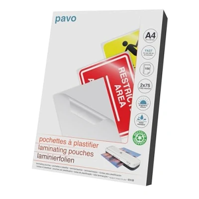 Bild av Pavo A4 lamineringspåse (SNABB) 2 x 75 Mikron glans, paket med 100 ark