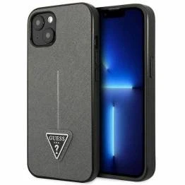 Bild av GUESS GUHCP13SPSATLG fodral för iPhone 13 Mini 5,4 tum silver hårt saffiano Triangle logo