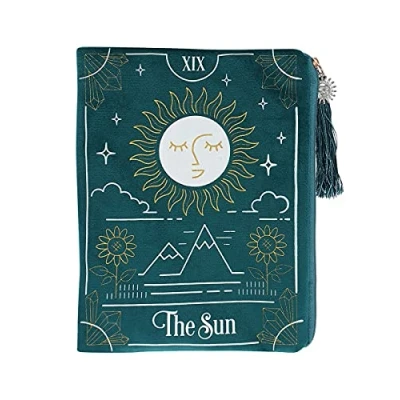 Bild av Mystisk flerfärgad sol tarotkort dragkedja väska 19,5 cm x 15 (1 st.) Sammetspåse med elegant tofs och berlock Kompakt storlek för Tarotdäck, kristaller skatter