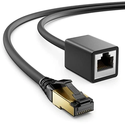 Bild av deleyCON 2m CAT8.1 RJ45 Förlängningspatchkabel Nätverkskabel 40 GBit/s 2000 MHz S/FTP Koppar PiMF 1x kontakt uttag för Ethernet LAN Spel Streaming Svart