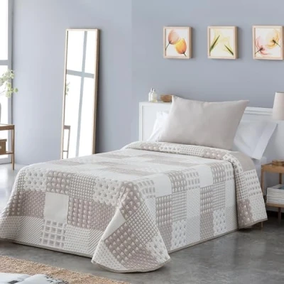 Bild av VIALMAN Sofia 21 lätt boutiöverkast för dubbelsäng 135 cm sängöverkast Överkast 230 x 270 cm, färg beige