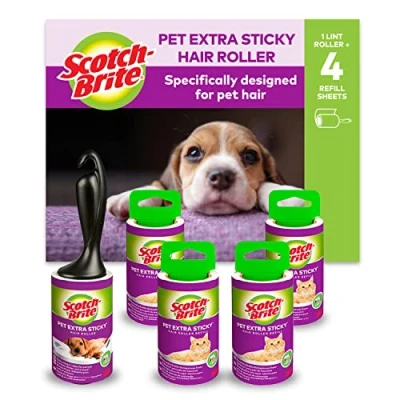 Bild av Scotch Brite Pet Extra Sticky Lint Roller 48 ark + 4 Sticky* Hårroller Refill ark, 5 rullar 240 i förpackning