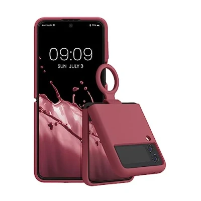 Bild av kwmobile fodral kompatibelt med Samsung Galaxy Z Flip4 mjukt silikonfinish och fingerringögla mörk ros