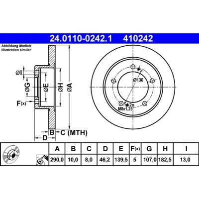 Bild av ATE 24.0110 0242.1 Disque de frein 290,0 10,0 5 139,5 plein revêtu SUZUKI: Jimny SUV, Vitara II I SUV