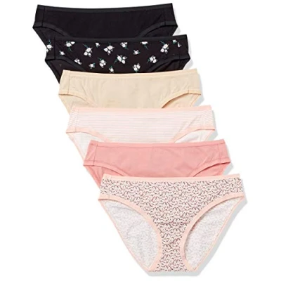Bild av Amazon Essentials Women&#039;s Bikinitrosor underkläder i bomull (finns plusstorlek), Pack of 6, Blommig/Ditsy blomster/Flerfärgad/Minirand, XXL