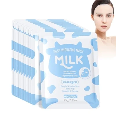 Bild av MINGRUO 10 stycken ansiktsmask kvinnor, fuktmask, hudvård ansiktsmask, fuktgivande för tygmasker ansikte (mjölk)