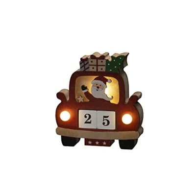 Bild av Konstsmide LED träsilhuett &quot;Santa i bilen&quot; med datumtärningar, röd, 6H timer, 3 varma vita dioder, batteridriven, inomhus, 2 x AAA 1,5 V (exkl.) 3272550