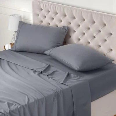 Bild av Utopia Bedding 4 Delat Sänglakanset 135x190 Enkel Skötsel Mjukt Borstat Mikrofibertyg Platt Lakan, Dra på lakan Med 2 Örngott 50x75, Grå