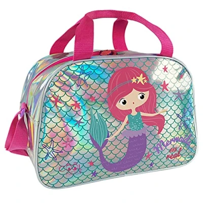 Bild av Duffelbag Barn Kappsäck i Rosa Silver Sportbag med Lilla Sjöjungfrun Tryck Vattentät Väska för Gym Poolen Gymnastik och Övernattningar Resor PERLETTI (Sjöjungfru)