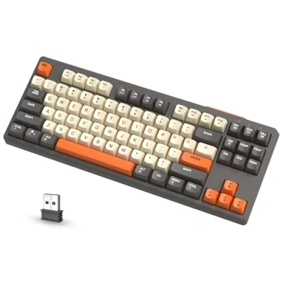 Bild av ATTACK SHARK M87 80% Trådlöst Speltangentbord, 87 Nycklar TKL RGB Mechanical Feeling SA PBT Tangentbord Bluetooth /2,4Ghz Dual Mode, 4000mAH batteri för Mac/Win, Silent Office/Gaming Grå/orange