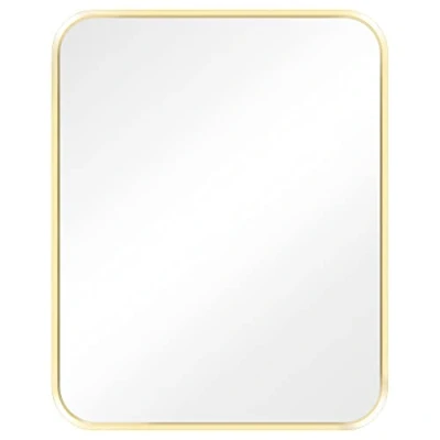 Bild av Navaris Väggspegel med metallram i guld dekorativ spegel 50 x 40 2,5 cm att hänga upp badrumsspegel hall badrum toalett rundade hörn rektangulär