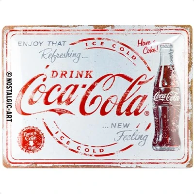 Bild av Nostalgic Art Plåtskylt i retrostil, 30 x 40 cm, Coca Cola Refreshing New Feeling Presentidé för älskare, Official License Product (OLP), av metall, vintagedesign