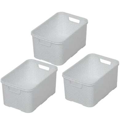 Bild av BranQ Home Essential korg i rottingdesign uppsättning av 3 storlekar S 7 l, BPA fri plast PP, vit, 28,5 x 19,5 12,9 cm, st.