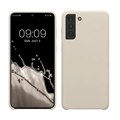 Bild av kwmobile fodral kompatibelt med Samsung Galaxy S21 Plus silikon mobiltelefonfodral mjuk yta trådlös laddning grädde matt