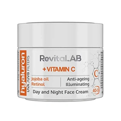 Bild av RevitaLAB Hyaluron Anti Ageing dag och nattkräm, berikad med vitamin C, jojobaolja UV filter, för åldrarna 40 55, 50 ml