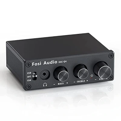 Bild av Fosi Audio Q4 Mini spelstereo DAC &amp; hörlursförstärkare, 24 bit/192 kHz USB/optisk/koaxial till RCA AUX, digital analog ljudomvandlingsadapter för hem/stationärt drivna/aktiva högtalare