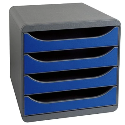 Bild av Exacompta Ref 310703D BIG BOX skrivbordslåda set 4 x 55 mm lådor, lämplig för A4+ dokument, 347 278 267 mm, 100% återvunnen plast svart/kungsblå