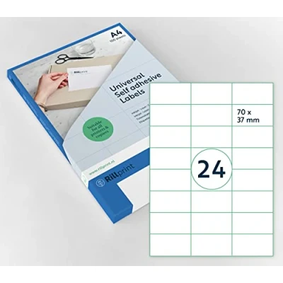 Bild av Rillprint självhäftande etiketter klistermärken 2 400 70 x 37 mm 24 utskrivbara per A4 ark mångsidig vit adress, frakt, prislapp etikett för bläckstråleskrivare och