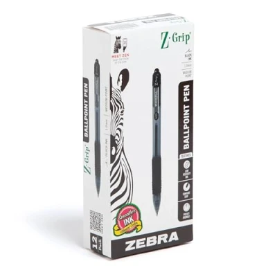Bild av Zebra Z Grip kulspetspenna, medium, ref etiketter av metall, 12 stycken svart