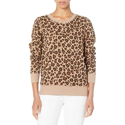 Bild av Amazon Essentials dam fransk frotté fleece rund hals sweatshirt (finns i plusstorlek), Leopard, L