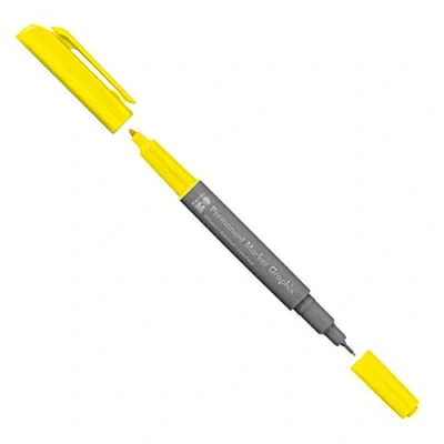 Bild av Marabu 01470003019 permanent märkpenna grafit i gult, med dubbel spets, 12 mm och 0,5 mm, lysande färger, snabbtorkande, alkoholbaserat bläck, luktfritt vattentätt