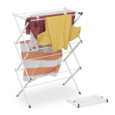 Bild av Relaxdays Tvättställ viktorn, med 11 stänger, 104 x 73 38 cm, invändig torkställning för kläder, metall, vit, järn