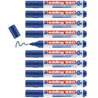 Bild av edding 660 Whiteboard markör blå 10 markörer kulspets 1,53 mm whiteboard, blädderblock, anteckningstavla påfyllningsbar