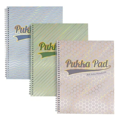 Bild av Pukka Pad Haze A4 Jotta Notebook paket med 3 kortskydd trådbundna anteckningsblock 200 sidor, 100 ark 80 GSM 8 mm Feint Ruled papper 4 hål stansat för skolanteckningar, kontorsprojekt och